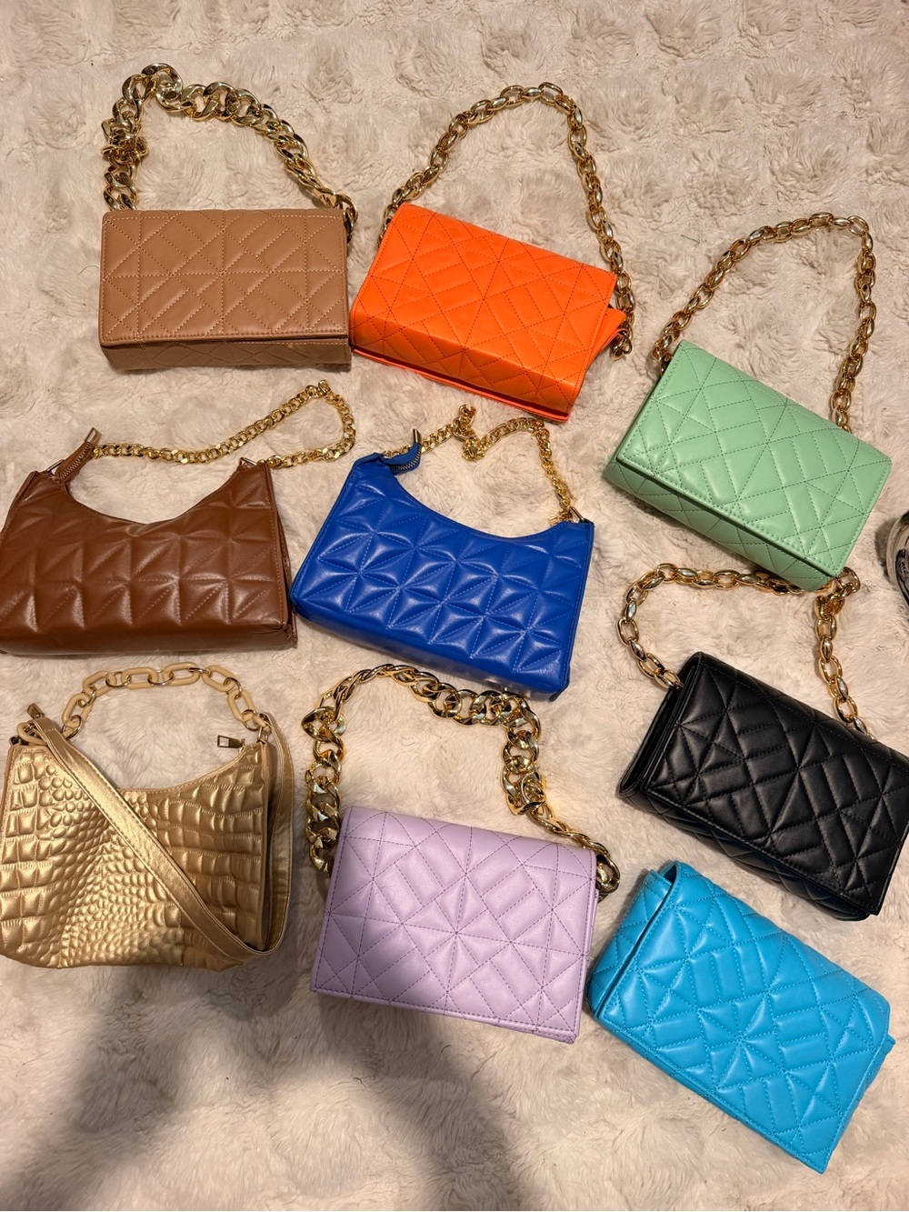 Fashion Nova Quilted Shoulder Bag Trio — Black, Blue, Mint & More